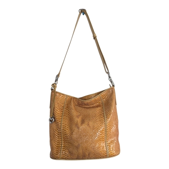 Brighton Shoulder Habdbag Women Single Strap Gold Snakeskin Print Medium Charm - Picture 2 of 16